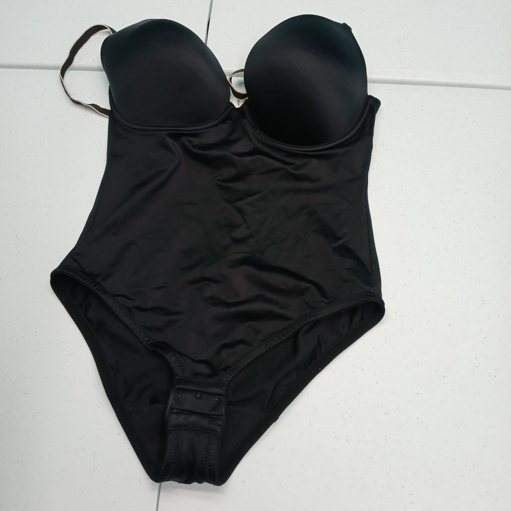 Flexees Black Shaping Bodysuit Underwire Full Coverage Cups Size 36D